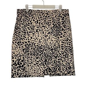Ann Taylor LOFT Leopard Print Back Zip Pencil Mini Skirt Cream Black Size 12P
